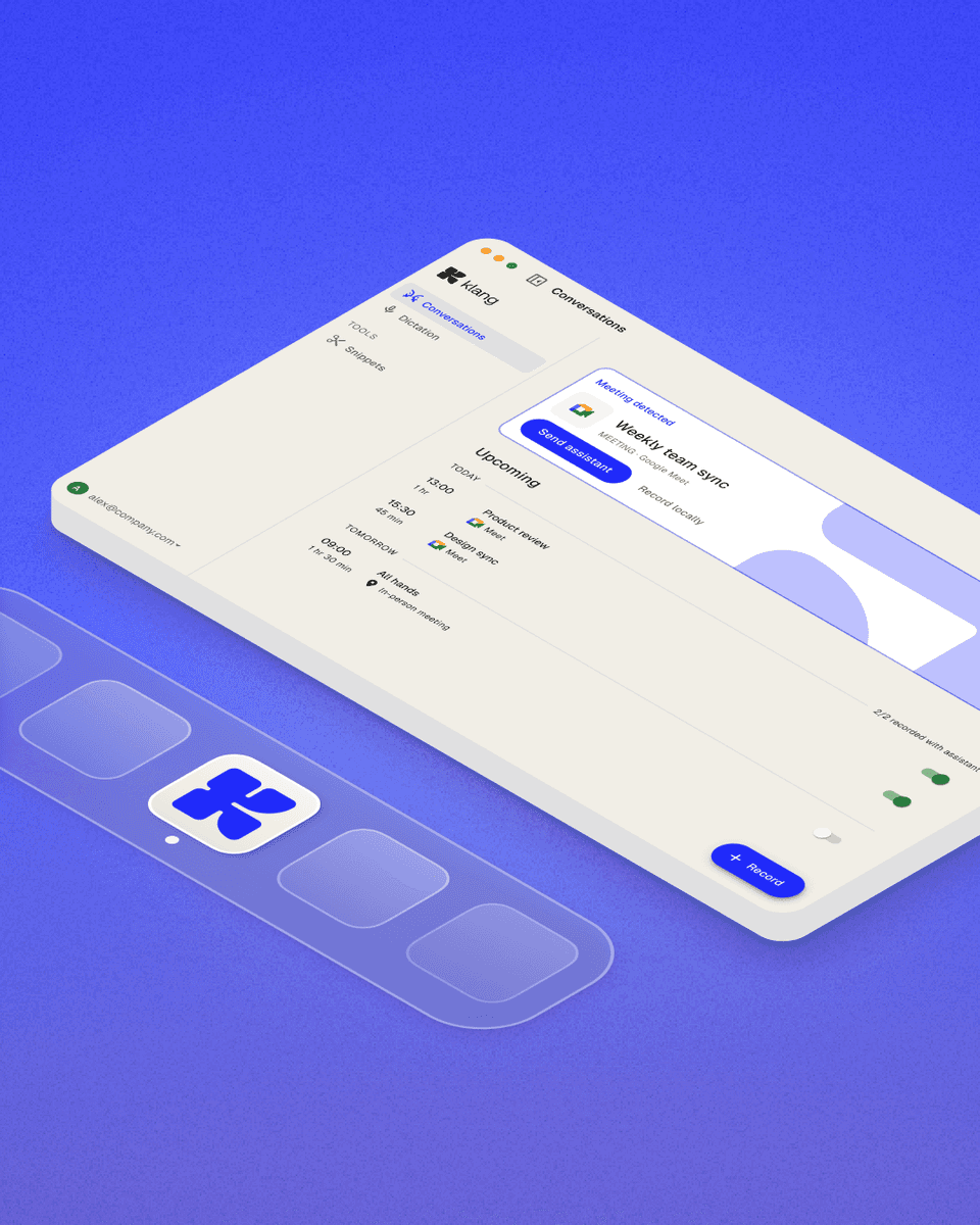 Klang for Mac has detected a meeting in Google Meet